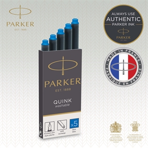 Parker Recarga Longa para Cartuchos de Caneta Tinteiro laváveis, tinta azul (5)